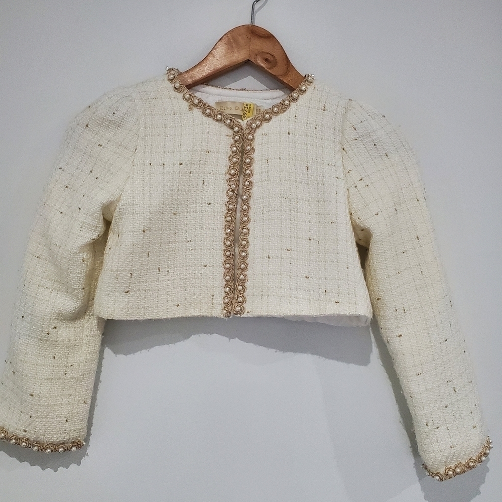 BLINK BLANK Designer Girls Cropped Blazer s7-8 Cream-Pearl 💥retail $168